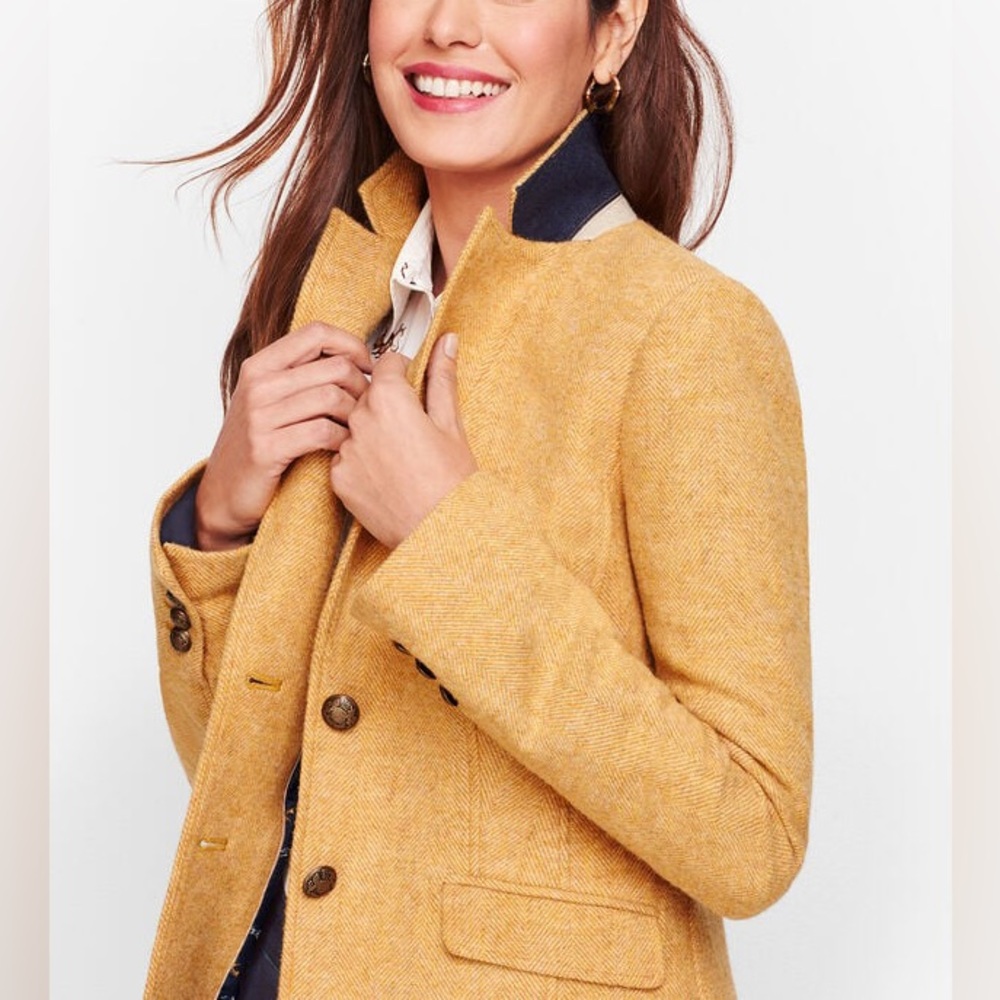 TALBOTS/ SHETLAND WOOL BLAZER - MUSTARD Size 8P - Picture 3 of 13